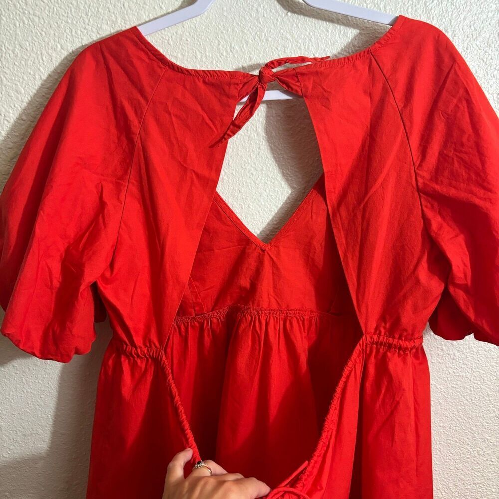 Free People Red Balloon Sleeve Open Back Top & Shorts Set | Size Medium | - Picture 7 of 11
